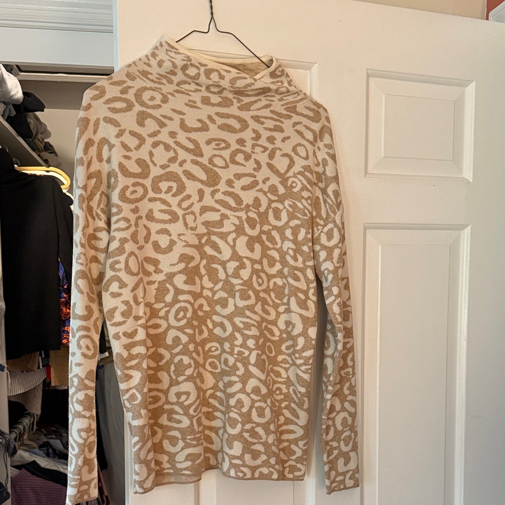 J. McLaughlin Beige Leopard Cowl Neck Sweater